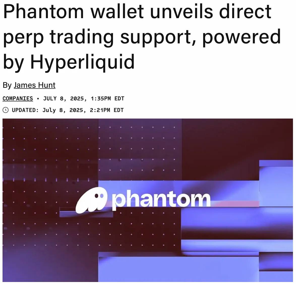 Phantom запустил торговлю бессрочными контрактами для пользователей из ЕС при участии Hyperliquid. #Phantom