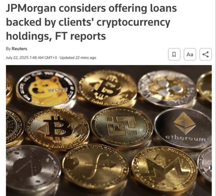 В банке JPMorgan хотят начать выдавать кредиты под залог BTC и ETH уже в 2026 году! Сейчас уточняет детали: лимиты и типы клиентов. Для хранения криптовалюты рассматривается внешний кастодиан Coinbase и/или Zodia Custody .