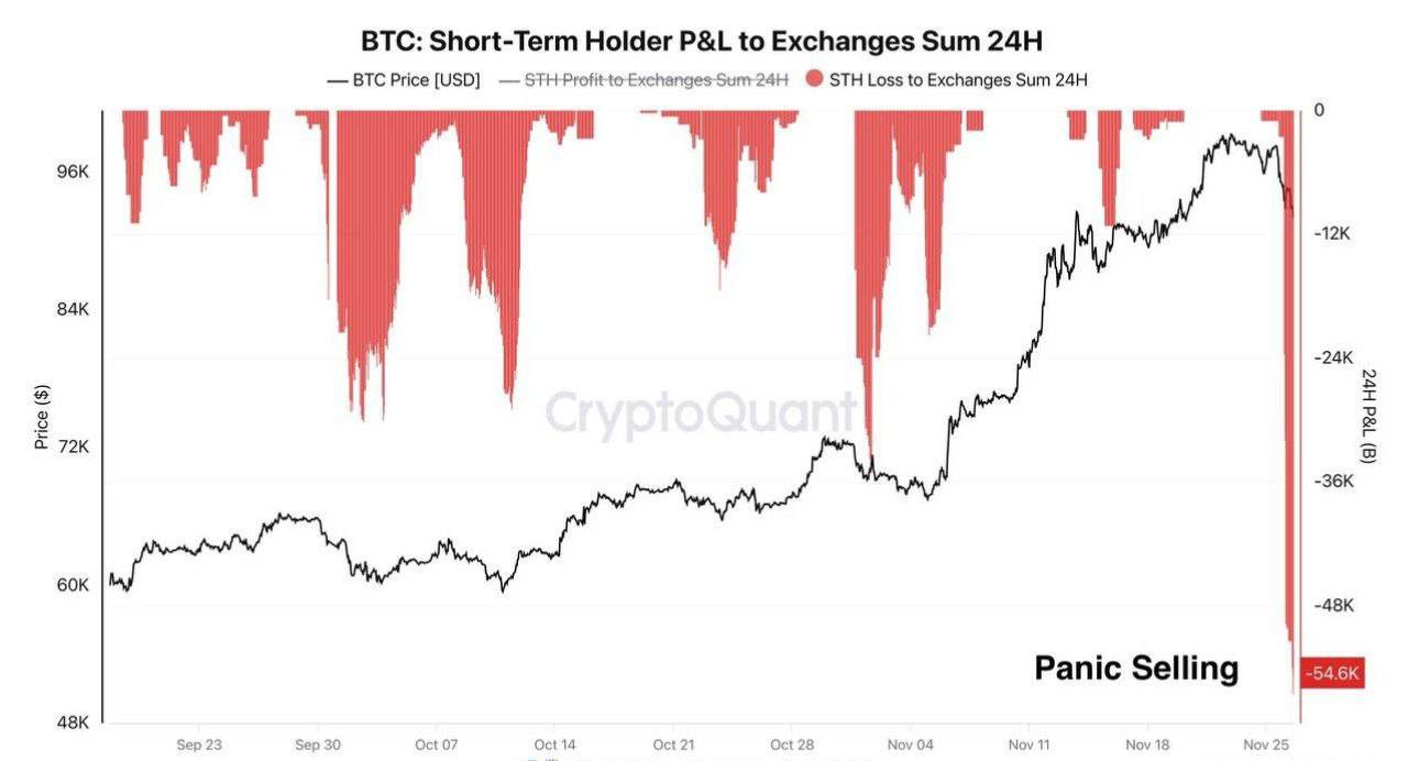 За последние сутки краткосрочные держатели продали 54 600 BTC в минус.  Паникселл — это когда умудряешься быть в убытке даже на этом бычьем рынке.   Криптограм   Биржи: ByBit, BingX, OKX