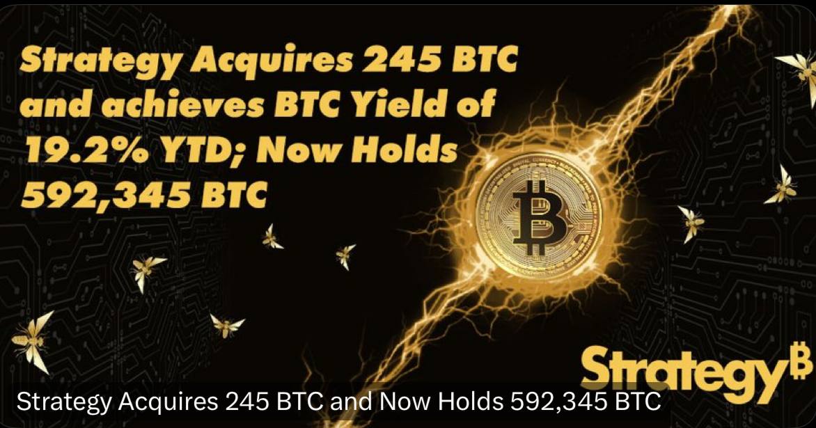 Strategy добавила 245 BTC на сумму $26 млн по средней цене $105,800 за монету, теперь у них 592,345 BTC на сумму $41,87 млрд