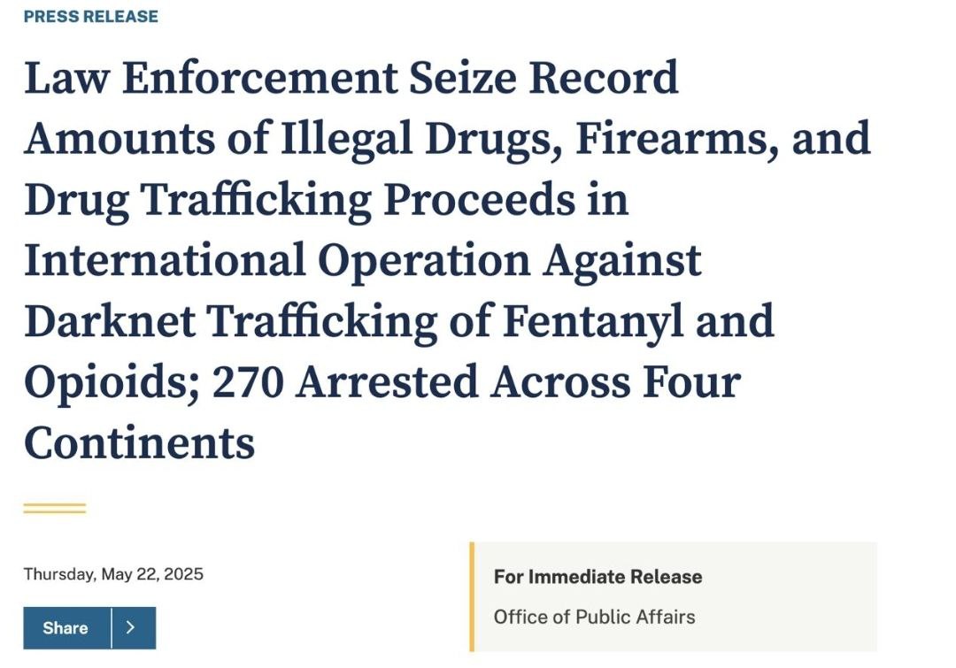 Руководство Binance помогло властям США арестовать 270 человек на 4 континентах, замешанных в массовой наркоторговле в даркнете Изъято: 200,000,000$ более 2х тонн наркотиков 144 кг фентанила более 180 ед. огнестрельного оружия «Даже при использовании сложных инструментов конфиденциальности каждая криптотранзакция оставляет цифровой след, который становится все более важным в современных расследованиях правоохранительных органов. Трансграничное сотрудничество и государственно-частное партнерство больше не являются необязательными — они необходимы» Нильс Андерсен-Рёд, глобальный руководитель FIU Binance КриптоТрейдер 888: КАНАЛ ЧАТ MEXC - биржа с самыми низкими комиссиями на торговлю