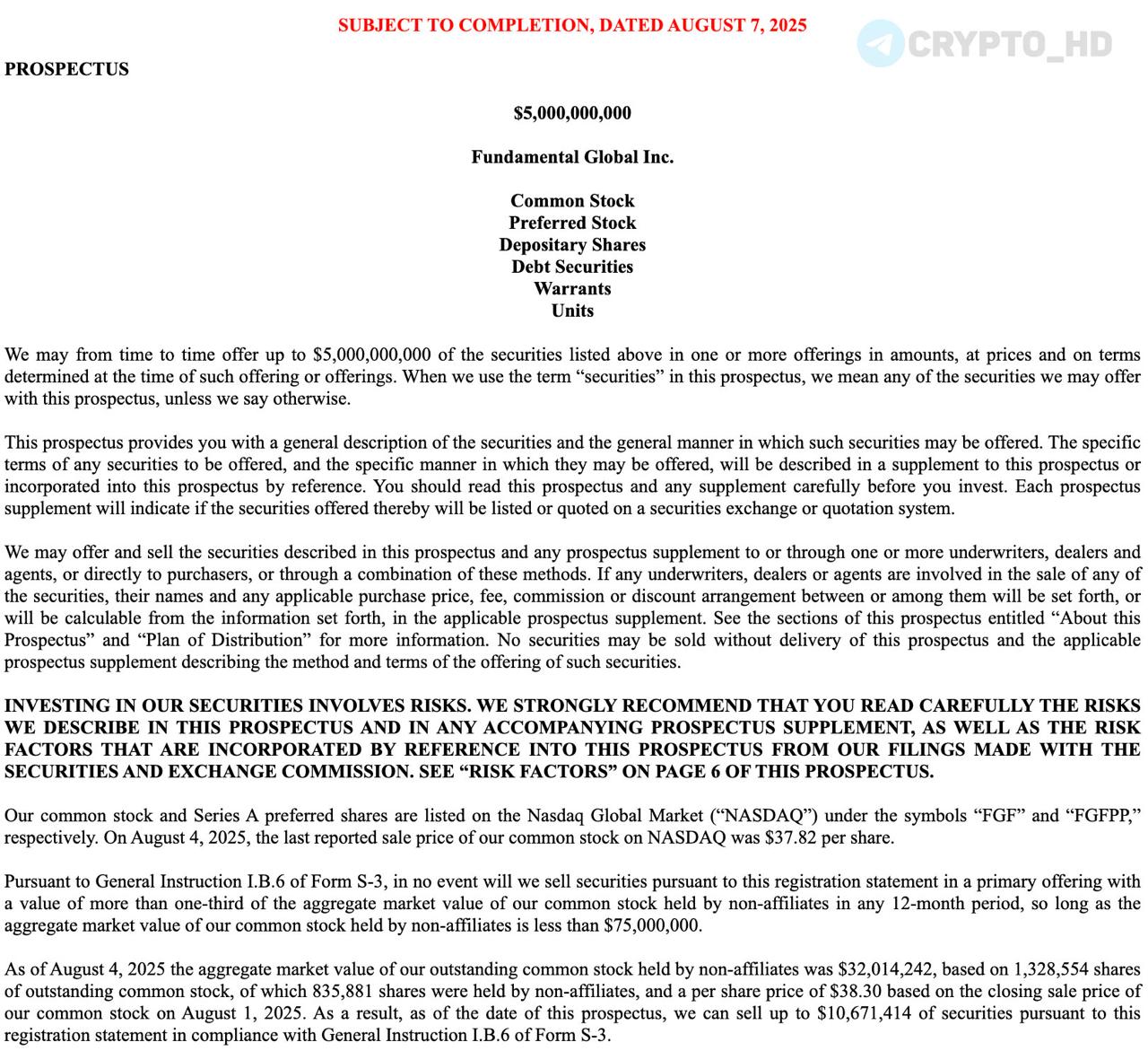 #ETH Компания Fundamental Global привлекает $5,000,000,000 для покупки ETH на баланс – релиз   Схема стандартная – размещение/продажа акций.  Ранее: - Кит накапливает ETH - ETH - новый стандарт - Институционалы выбирают ETH - SharpLink Gaming - GameSquare  Crypto Headlines
