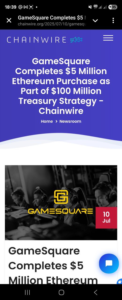 GameSquare начала реализовывать свой план поэтапной покупки ETH в резерв   В этой компании сообщили о приобретении 1818 ETH по средней цене $2 749 за 1 ETH.   Источник