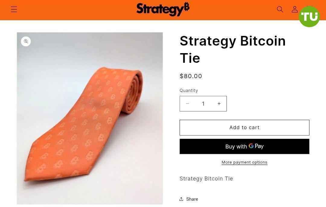Сэйлор начал продавать галстуки Компания Strategy начала продажу оранжевых биткоин-галстуков в своем магазине. Цена - $80 за штуку.
