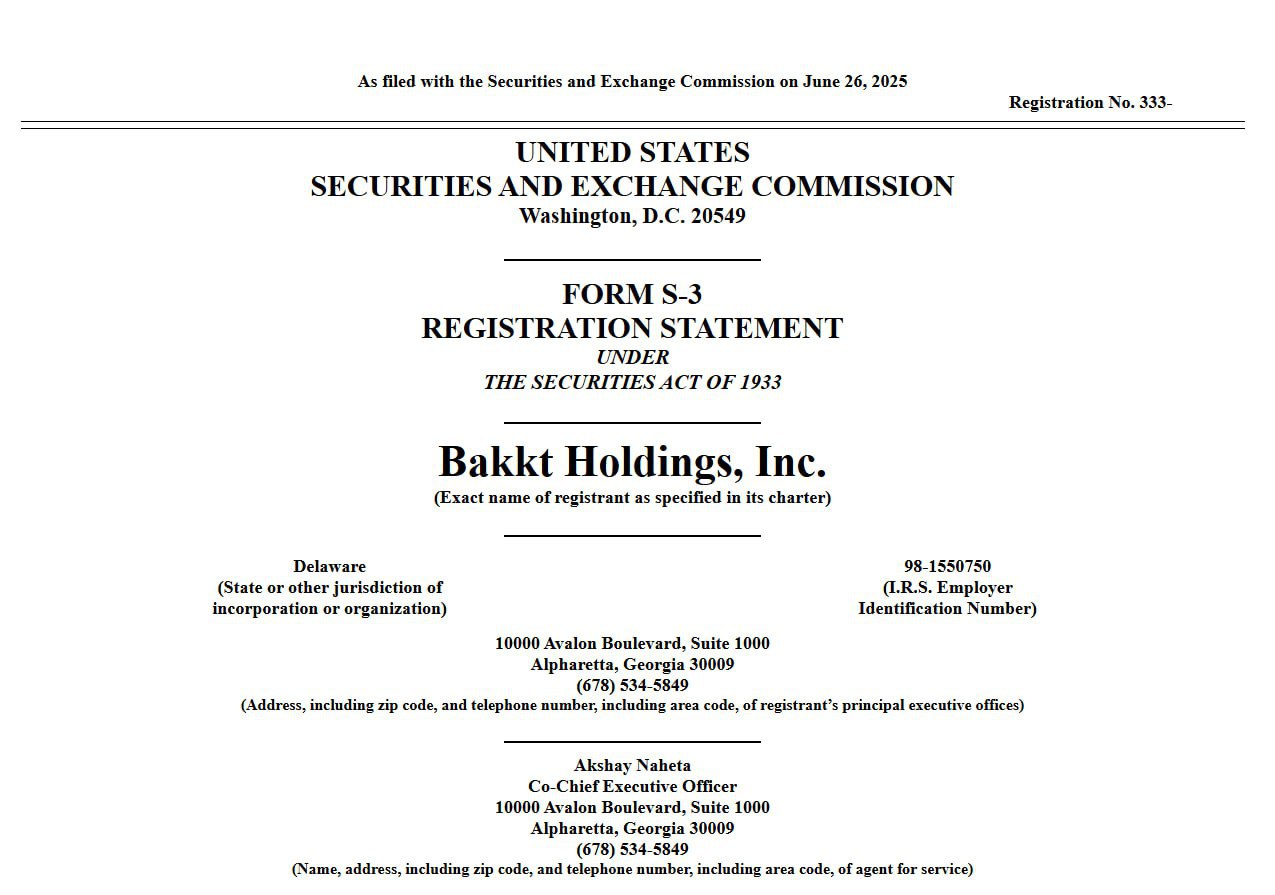 Bakkt подала заявку на привлечение $1 млрд — часть средств могут пойти на покупку BTC.