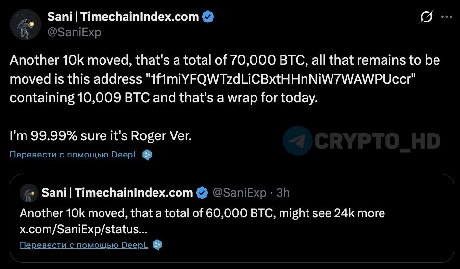 #слухи Пользователи Twitter предполагают, что Биткоин-китом, который сегодня всполошил рынок выводами по 10,000 BTC, является «Bitcoin Jesus» Роджер Вер. Роджер Вер Roger Ver — предприниматель и инвестор, один из первых сторонников BTC. - Начал активно покупать Биткоин в 2011 году, когда цена монеты составляла менее $1. - Инвестировал и в другие криптопроекты, включая BitPay, Blockchain․info, Kraken, и Ripple. - В 2017 году поддержал форк Bitcoin Cash #BCH, считая его «истинным Биткоином» из-за более низких комиссий и увеличенного размера блока. Он стал одним из главных публичных лиц Bitcoin Cash. - Создатель компании MemoryDealers. - Бывший CEO и владелец Bitcoin․com Crypto Headlines