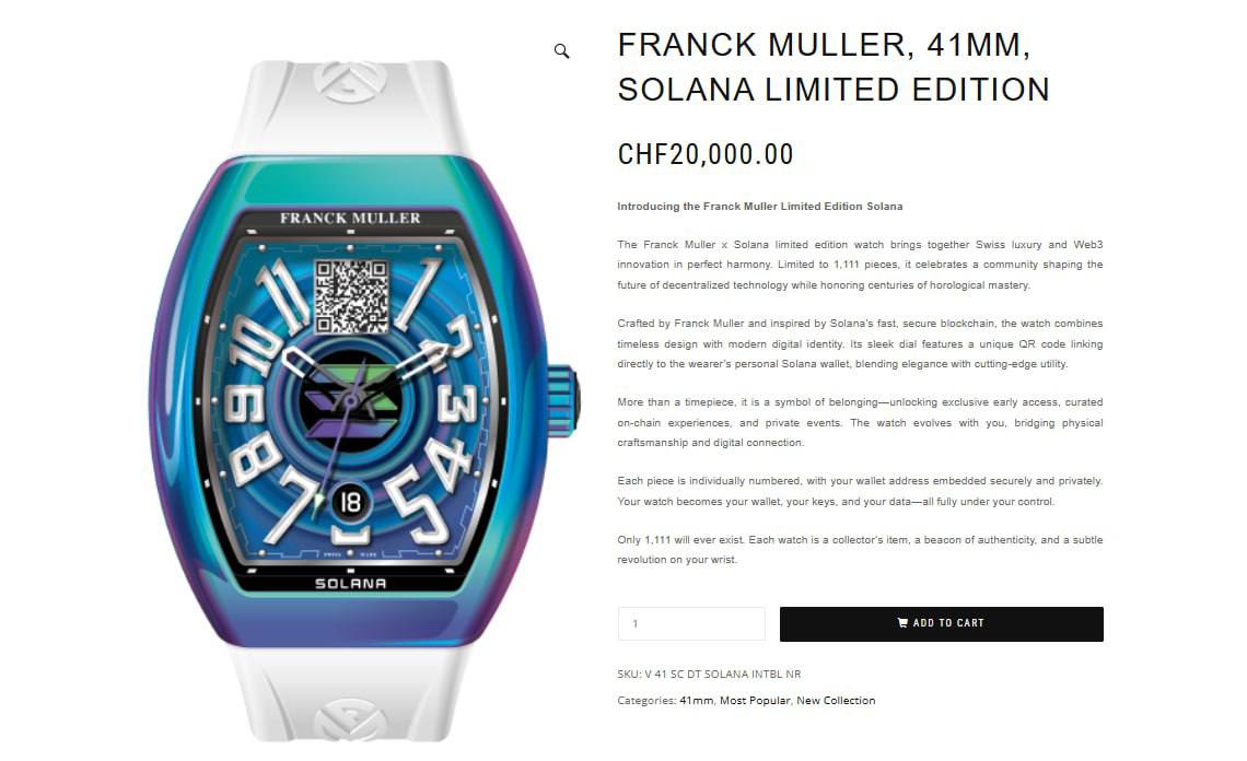 Швейцарский производитель часов Franck Muller представил лимитированную серию — FRANCK MULLER 41MM SOLANA LIMITED EDITION, посвящённую блокчейну Solana. PRO Крипту & Инвест --------------------------------- YouFast VPN™ Купить крипту AML бот