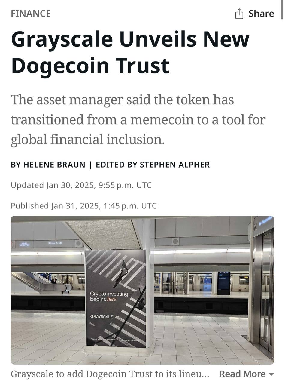 Grayscale и Dogecoin Trust    Grayscale представила новый закрытый инвестиционный фонд, предлагающий инвестиции в Dogecoin $DOGE.    Управляющий активами считает, что $DOGE стала больше, чем просто монетой-мемом, и станет инструментом глобальной финансовой доступности.  #DOGE  #крипто  Satoshkin KYT bot   Бот для P2P   P2P-платформы   Процессинг-офферы   Satoshkin Meetup