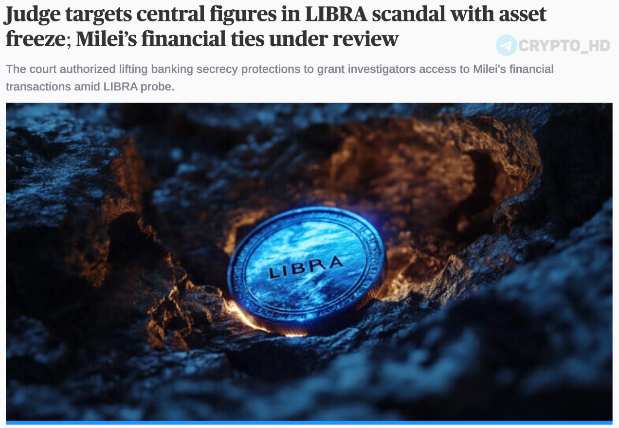 #libra Федеральный суд Аргентины заморозил активы ключевых участников схемы с запуском мемкоина LIBRA cryptoslate Кроме того, суд снял банковскую тайну с президента Аргентины Хавьера Милея и его сестры — следователи проверяют возможные связи с организаторами проекта. Ранее: - Минюст США vs LIBRA - президент-мошенник - Хавьер Милей переобулся - президент не при делах - подкуп Crypto Headlines