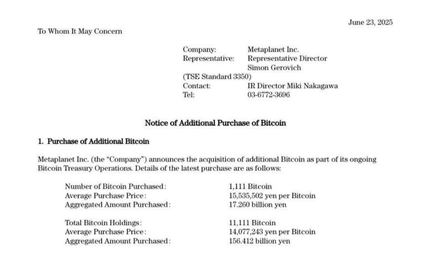 Японская публичная компания Metaplanet + 1111 BTC за $118,2 млн. Bitpapa / #metaplanet