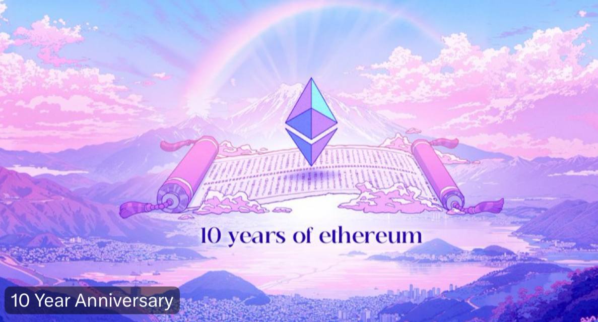 Ethereum празднует десятилетие с момента запуска своей основной сети — первый блок был создан 30 июля 2015 года.  В честь юбилея команда Ethereum Foundation выпустила памятные NFT. Все желающие могут получить токены до 31 июля.  Bitpapa  /   #ETH