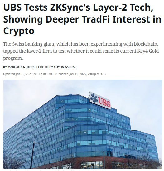 UBS  AUM $6 трлн+   протестировал свой сервис торговли золотом Key4 Gold на ZKsync, исследуя возможности масштабирования с сохранением приватности.   ℹ   В декабре Deutsche Bank также объявил о планах построения своего L2 на технологии ZKsync.    YouTube   Чат  Торговый клуб   Канал о трейдинге   Invcoin support