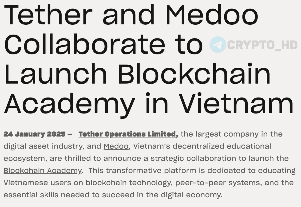 #USDT Tether расширяется во Вьетнаме – blog  Chainalysis: Вьетнам входит в ТОП-5 стран по внедрению криптовалюты.    Tether запустит блокчейн-академию совместно с местной компанией Medoo.   Ранее: экспансия в США  Crypto Headlines