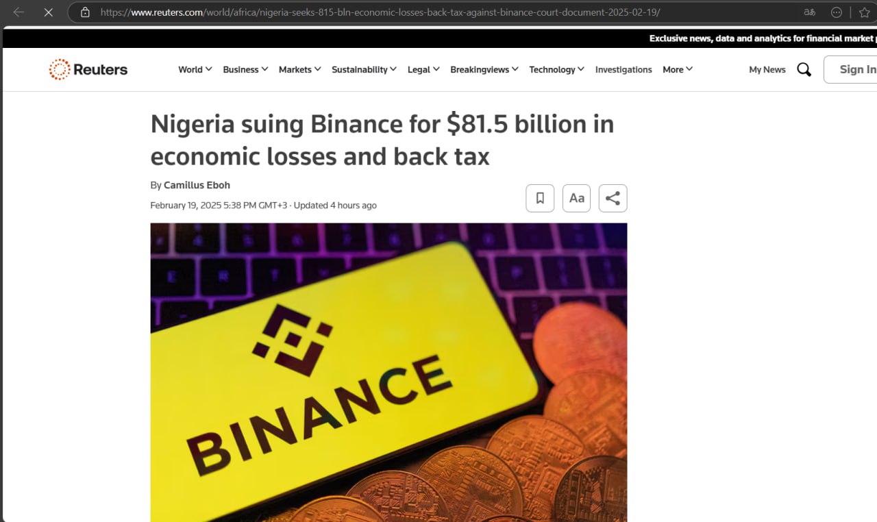 Власти Нигерии также подают в суд на Binance