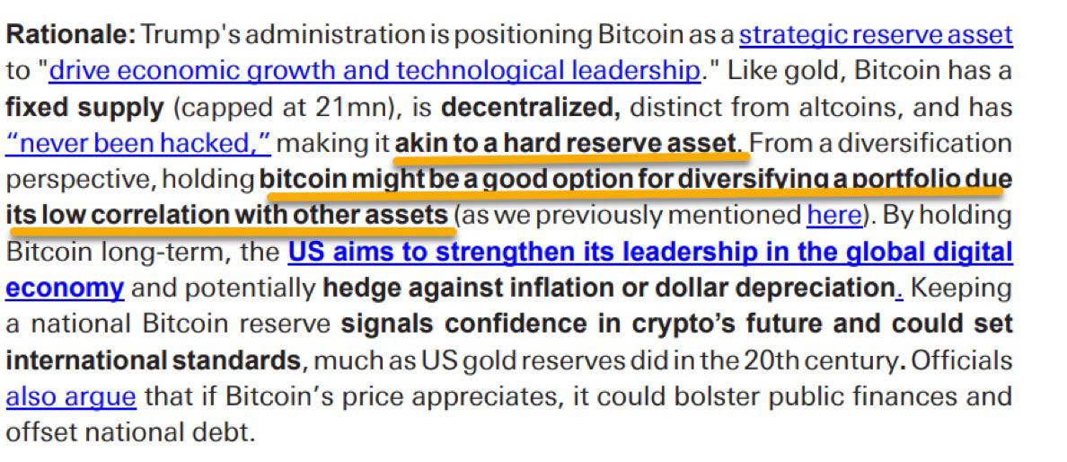 Deutsche Bank заявляет, что стратегический биткойн-резерв в США «может установить международные стандарты», а также, что сам биткойн «похож на золото»