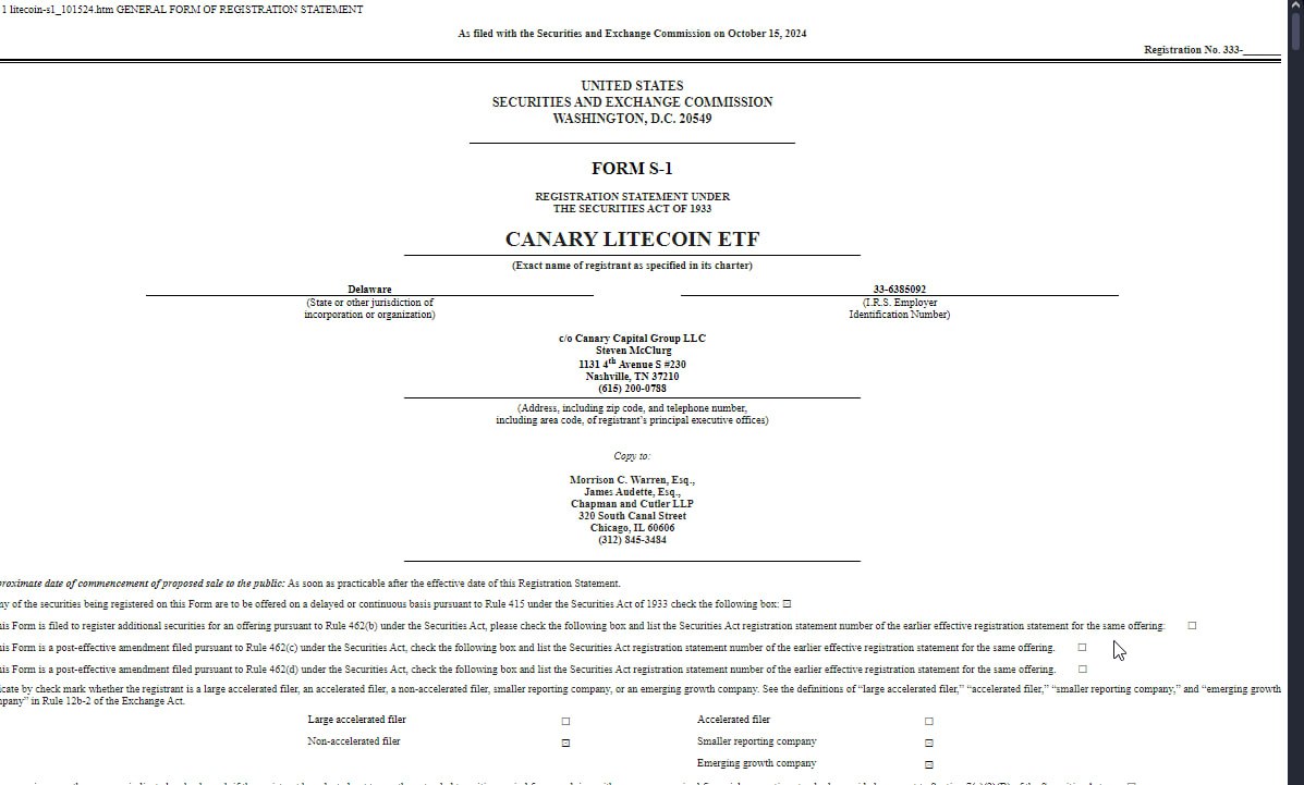 #LTC Фонд Canary подал заявку заявку в SEC на запуск спотового Litecoin ETF –документ