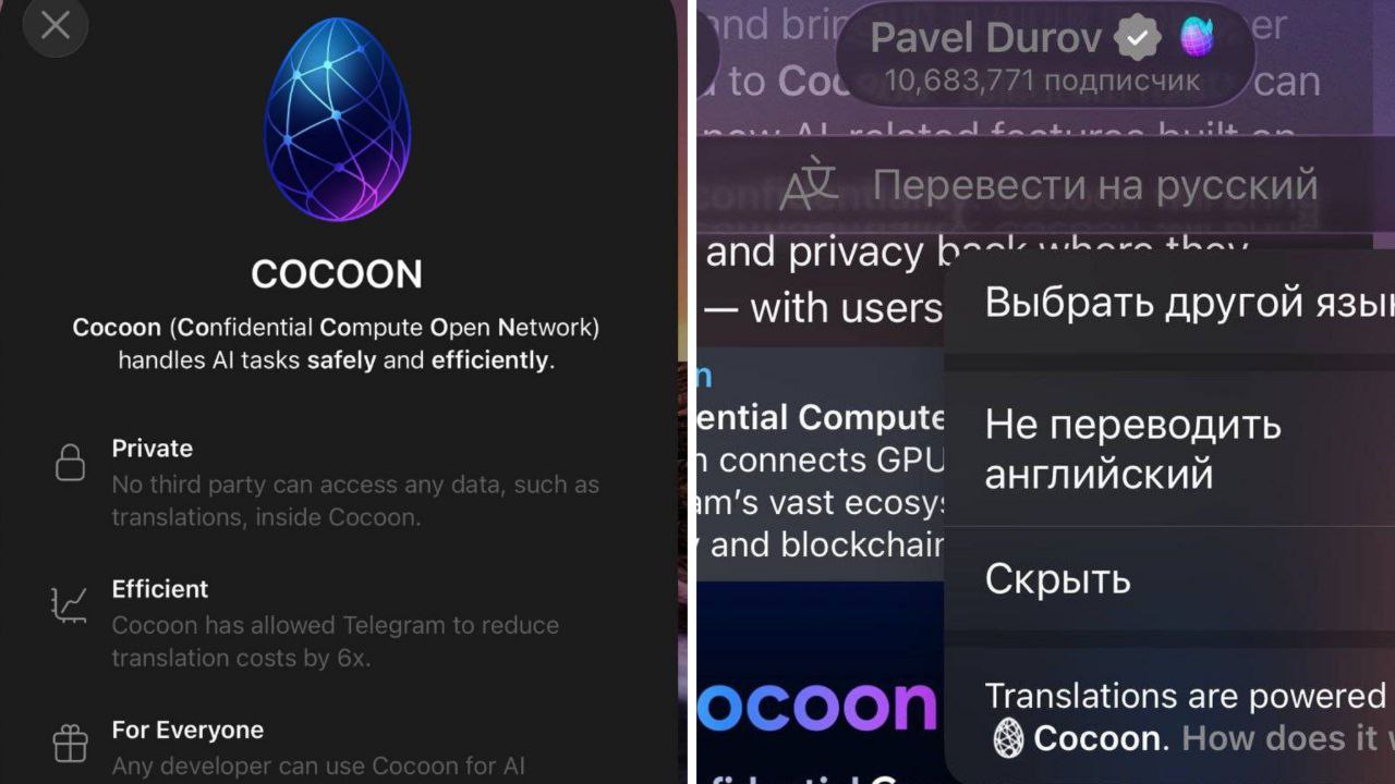 Переводчик в Telegram прокачают Теперь за переводы будет отвечать нейросеть Cocoon Что меняется   Расходы на переводы внутри приложения снизились в 6 раз   Переводы обрабатываются заметно быстрее чем раньше   Качество тоже подтянули меньше машинного текста