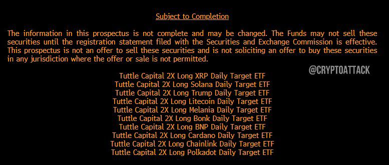 #ETF В SEC подали 10 заявок на различные крипто-ETF  #XRP, #SOL, #TRUMP,  #MELANIA, #BNP, #BONK, #ADA, #LINK и #DOT