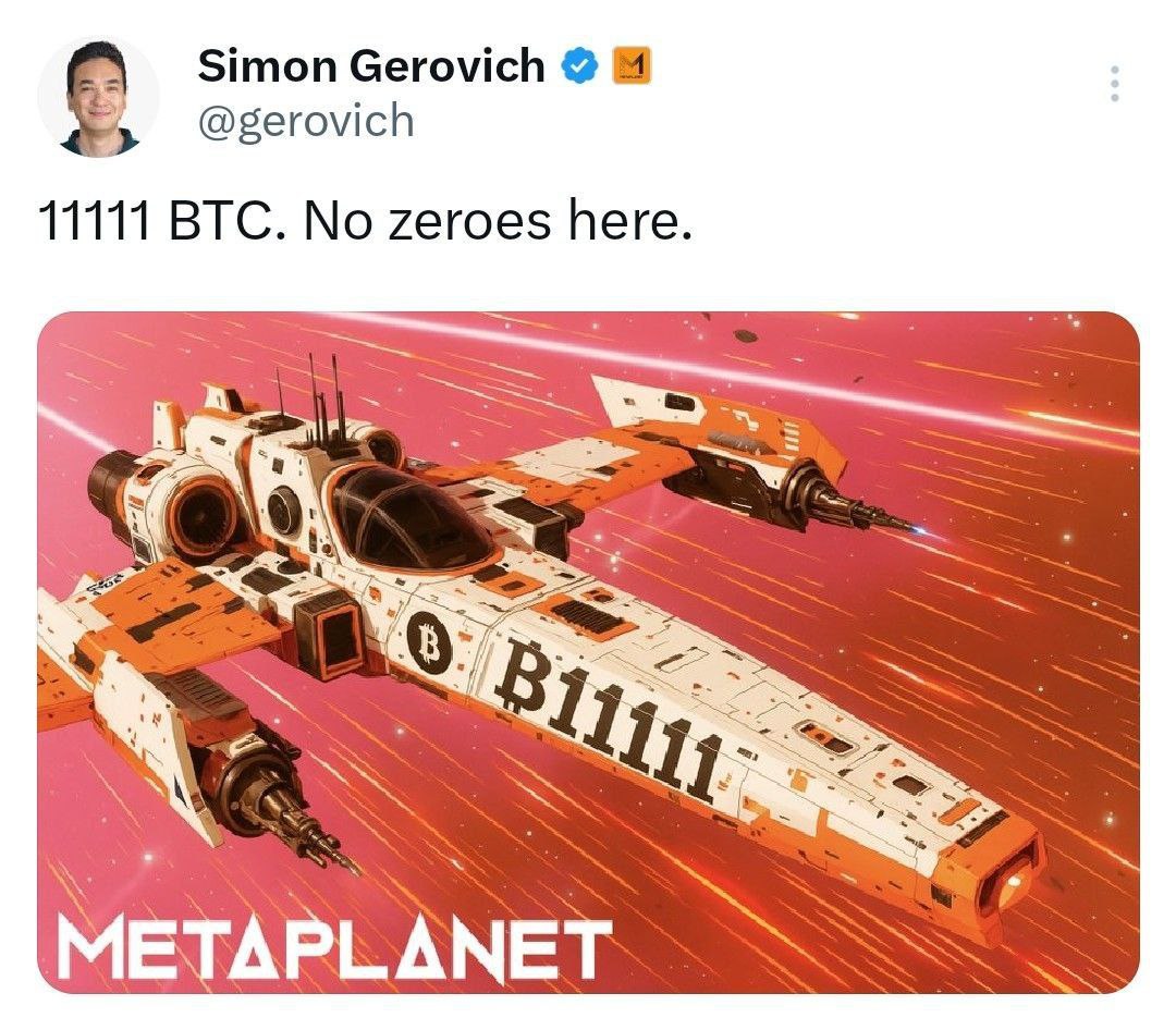 Японский технологический гигант Metaplanet докупил 1 111 BTC и теперь холдит 11 111 BTC. Магия.