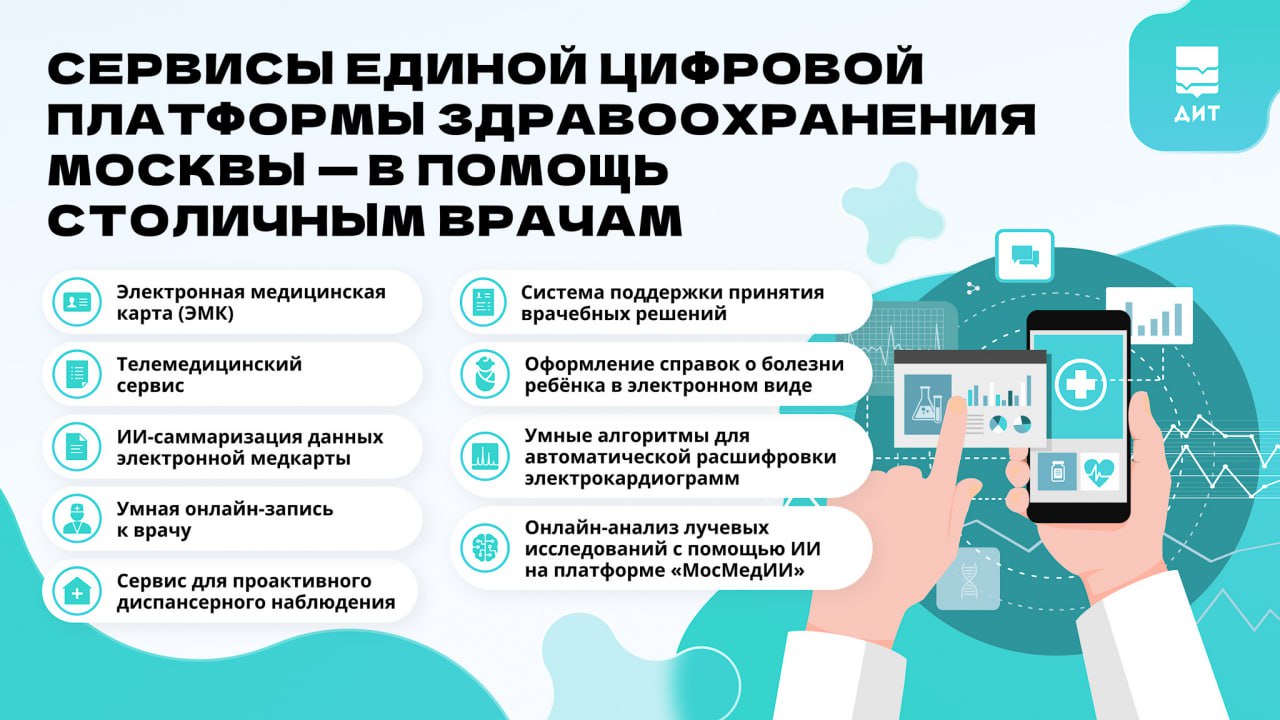 Сергей Собянин рассказал, какие цифровые технологии помогают московским врачам. Например, электронная медицинская карта объединяет ключевые данные о здоровье пациента — от результатов анализов и протоколов осмотров до назначений и истории обращений. Благодаря умной онлайн-записи можно выбрать врача по цели визита и заранее сформулировать жалобы, а ИИ-саммаризация автоматически подготавливает для специалиста краткий свод всей необходимой информации.