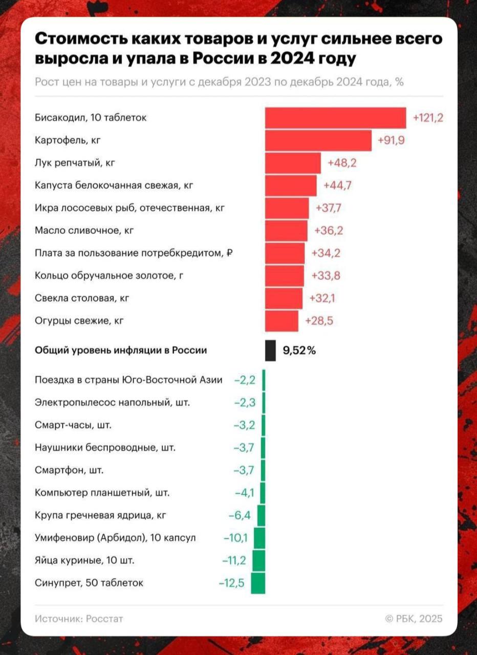 Официально инфляция в 2024 году составила 9,52%, а самым подорожавшим товаром стало слабительное. Первый • Краснодар
