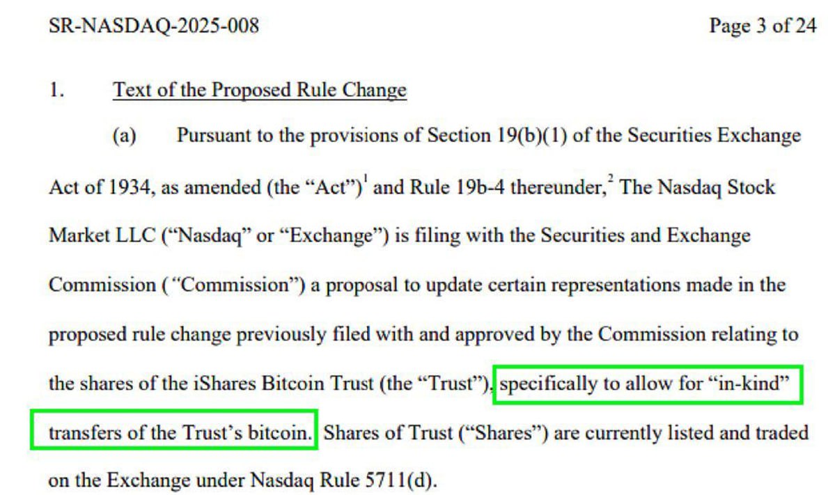 James Seyffart — В BlackRock хотят позволить институционалам не продавать Биткоин при продаже акций Bitcoin ETF  #IBIT .  На данный момент #IBIT и все другие Bitcoin ETF работают по принципу "in-cash". Это значит, что если вы продаёте свои акции ETF, то получаете денежный эквивалент стоимости Биткоина на тот момент, а не сам Биткоин.  Если же система "in-kind" будет одобрена, появится возможность обменивать акции ETF на реальный Биткоин вместо денег. То есть, вы сможете получить биткоин напрямую, а не только его денежный эквивалент.