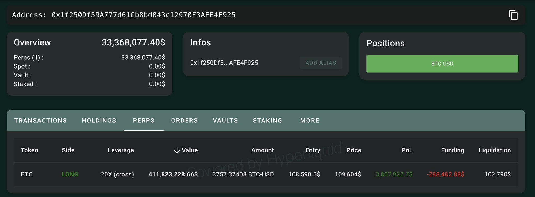 Lookonchain Twitter Таинственный кит 0x1f25 внес еще 10M $USDC, чтобы сыграть на повышение $BTC час назад! За последние два дня он вложил в общей сложности 29.85M $USDC, чтобы поддержать свою позицию на $BTC. Текущая позиция: 3,757 $BTC $411.8M Цена ликвидации: $102,790 PNL: +$3.8M ссылка Торгуем на Bybit Торгуем на BingX Pro Energy