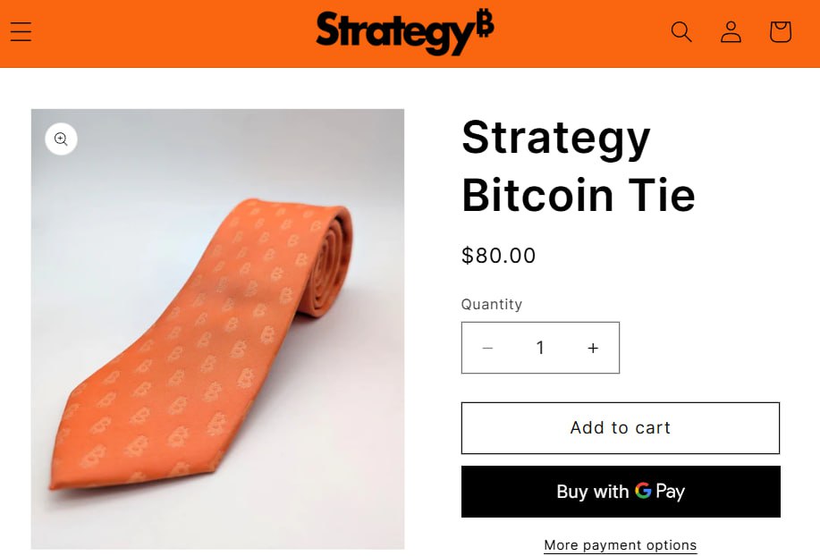 Майкл Сейлор готовится к новой закупке $BTC MicroStrategy запустила продажу оранжевых галстуков для гоев с символикой Биткоина в своём онлайн-магазине.