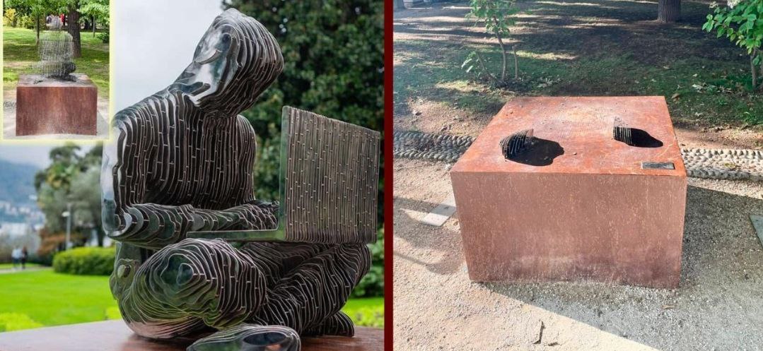 Украдена статуя Сатоши Накамото в Лугано  Швейцария .  За «голову» преступника Valentina Picozzi  автор произведения  объявила награду в 0,1 BTC.  Она написала: «Вы можете украсть наш символ, но вы никогда не сможете украсть наши души»  Открыта статуя 25 октября 2024 г. в рамках совместной инициативы Plan ₿ Lugano × Tether.  Разобранную на части статую Сатоши нашли в ближайщем озере.                  КриптоТрейдер 888: КАНАЛ   ЧАТ