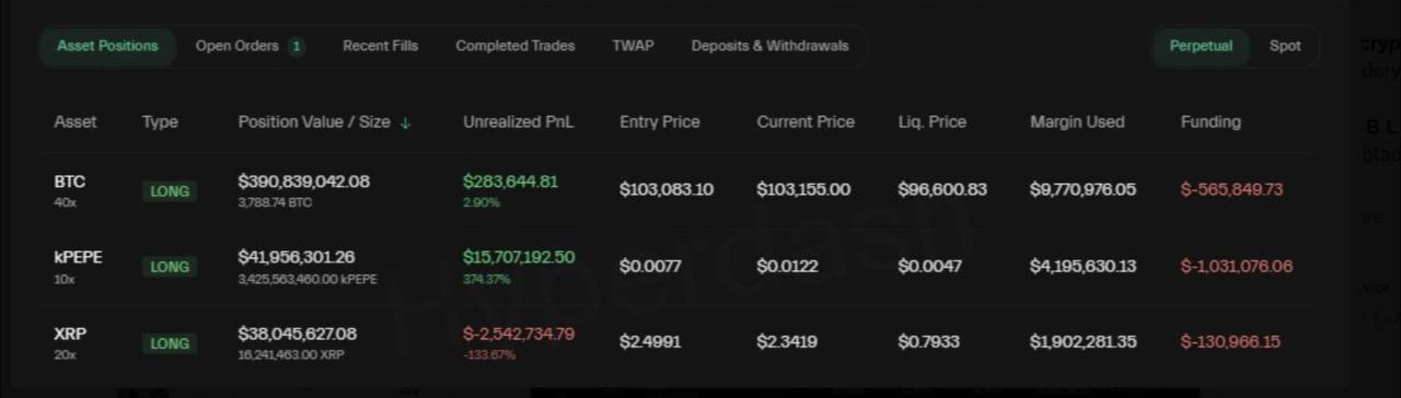 Кит открыл лонг по #BTC с плечом 40х на $390 млн — ликвидация на уровне ~$96,000