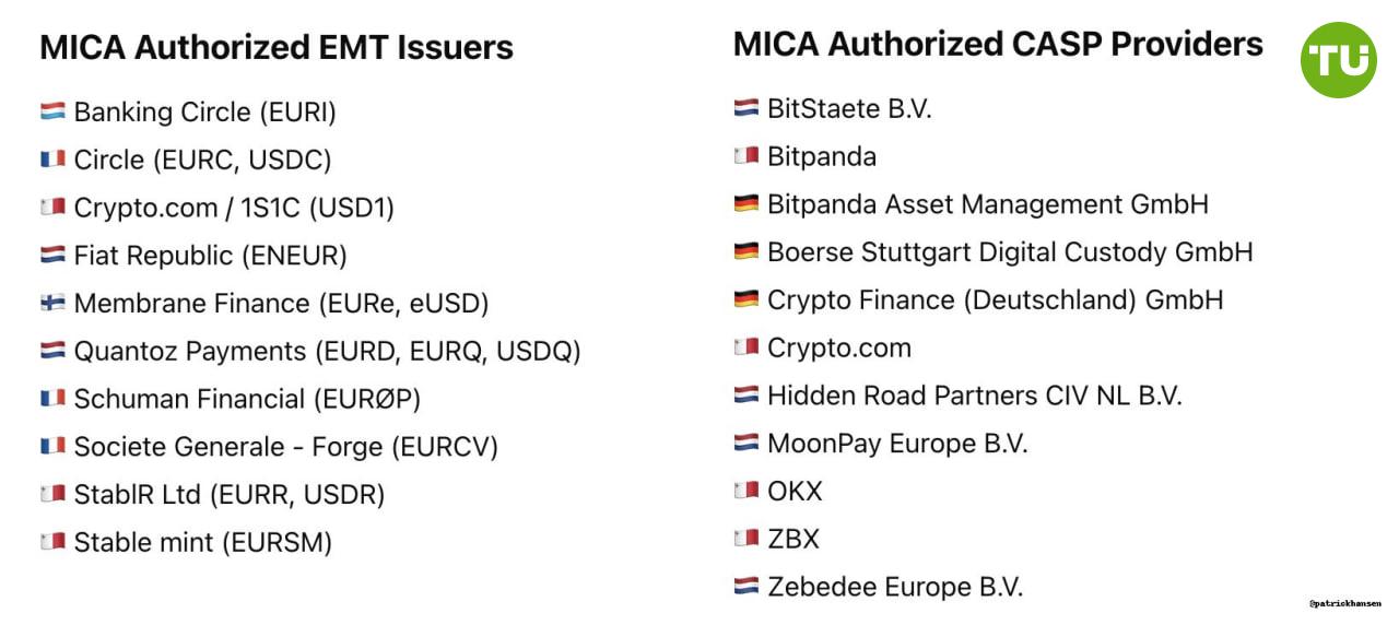 10 эмитентов стейблкоинов утверждены в ЕС по правилам MiCA    В рамках новой регуляции MiCA Европейский Союз утвердил 10 эмитентов стейблкоинов, однако Tether, крупнейший эмитент USDT, остался за бортом    Это вызывает вопросы относительно влияния строгих регуляций на развитие криптовалютного рынка в ЕС