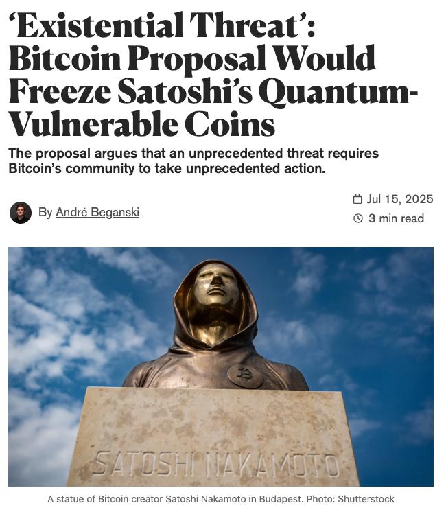 Джеймсон Лопп предложил защитить BTC от квантовой угрозы Обновление может запретить переводы со старых адресов включая Сатоши , уязвимых для квантовых атак. Под предложение попадает 25% всего саплая BTC. Если предложение примут, через 5 лет такие адреса просто перестанут работать. Цель: пересесть на post-quantum адреса и обезопасить рынок от обвала из-за потенциального взлома.