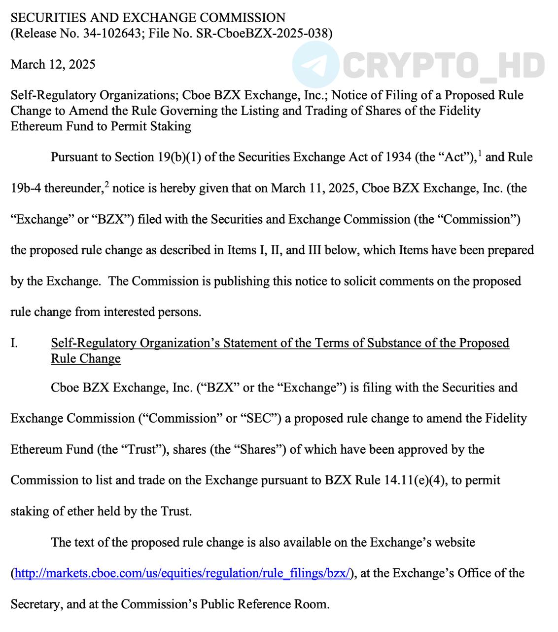 #ETH SEC приняла на рассмотрение заявку на добавление стейкинга в Ethereum ETF от Fidelity документ Ранее: Franklin Templeton Crypto Headlines