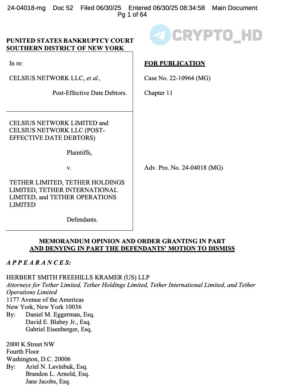 Суд разрешил Celsius продолжить иск против Tether на 4,000,000,000$.  Американский суд по делам о банкротстве разрешил Celsius Network продолжить судебное разбирательство против Tether.   Речь идет о ликвидации более 39,500 BTC на 4,000,000,000$ во время краха Celsius в июне 2022 года.  В Celsius утверждают: ⊹ Tether провела "распродажу по заниженной цене" в 20,656$ за BTC. ⊹ Нарушены условия кредитного соглашения и сроки ликвидации. ⊹ Действия Tether подпадают под мошеннические и приоритетные переводы  preferential transfers  по закону о банкротстве США.  Суд отклонил ключевые аргументы Tether о прекращении дела и признал, что Celsius предоставила достаточно оснований, чтобы продолжить процесс.   Ранее: 12 лет тюрьмы   Crypto Headlines