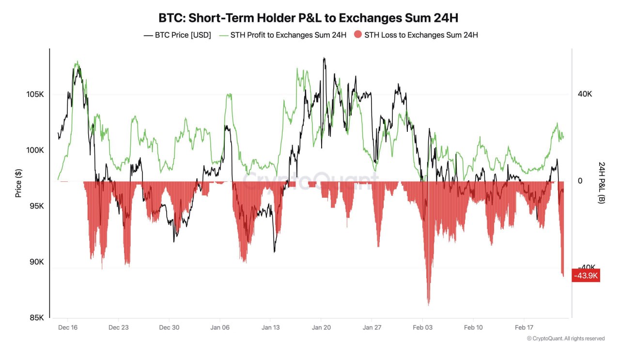 #Bitcoin За последние 24 часа краткосрочные держатели  STH  понесли значительные убытки. STH могли в панике продать часть $BTC в ответ на недавние новости о взломе #Bybit. Однако, такие потрясения являются причиной локального снижения в очень краткосрочной перспективе.    Торгуем на Bybit     Торгуем на BingX      Pro Energy